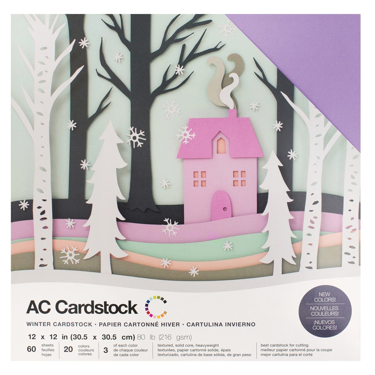 American Crafts Textured Cardstock Pack 12"X12" 60/Pkg-Winter